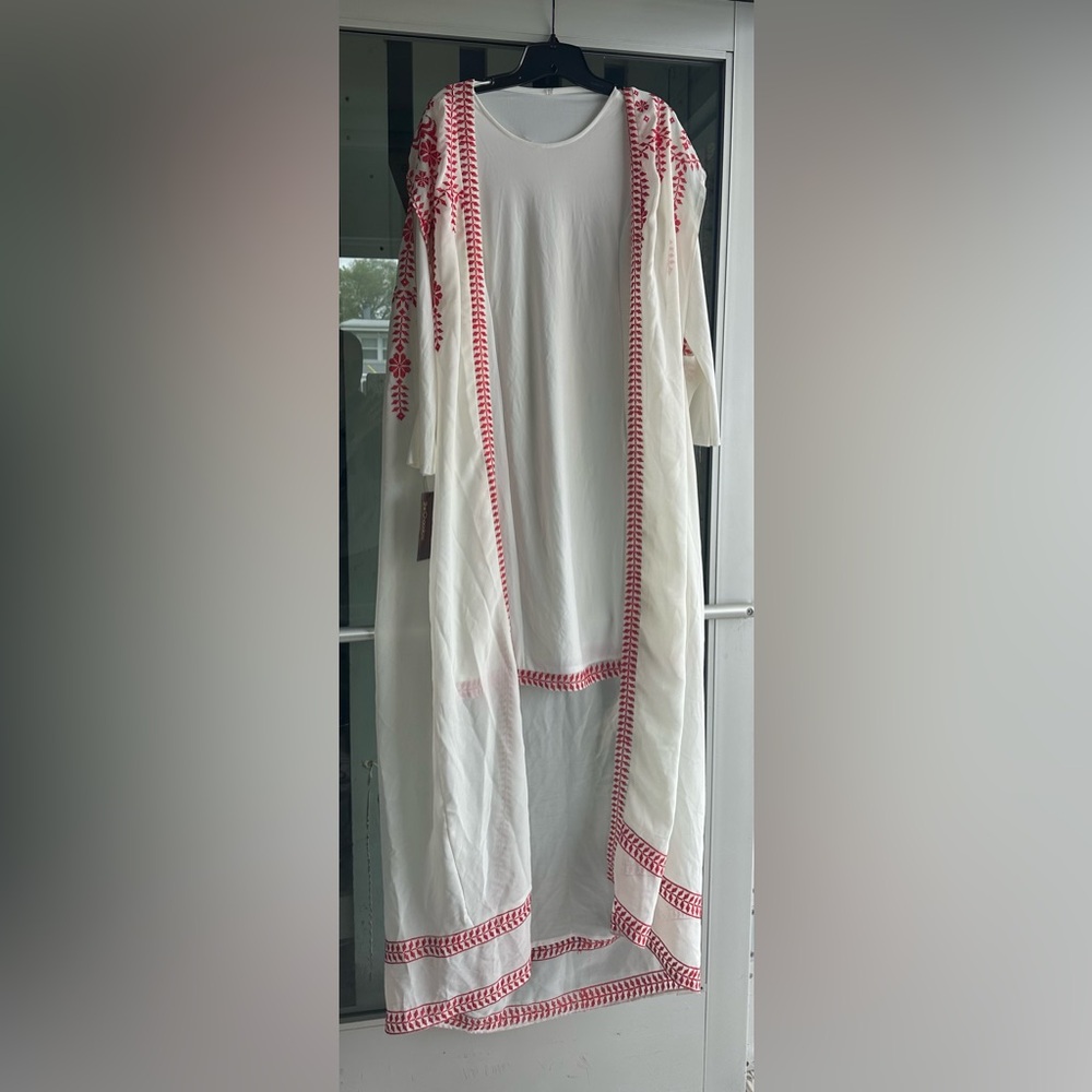 Red and White Tatreez Embroidery Dress and Cape